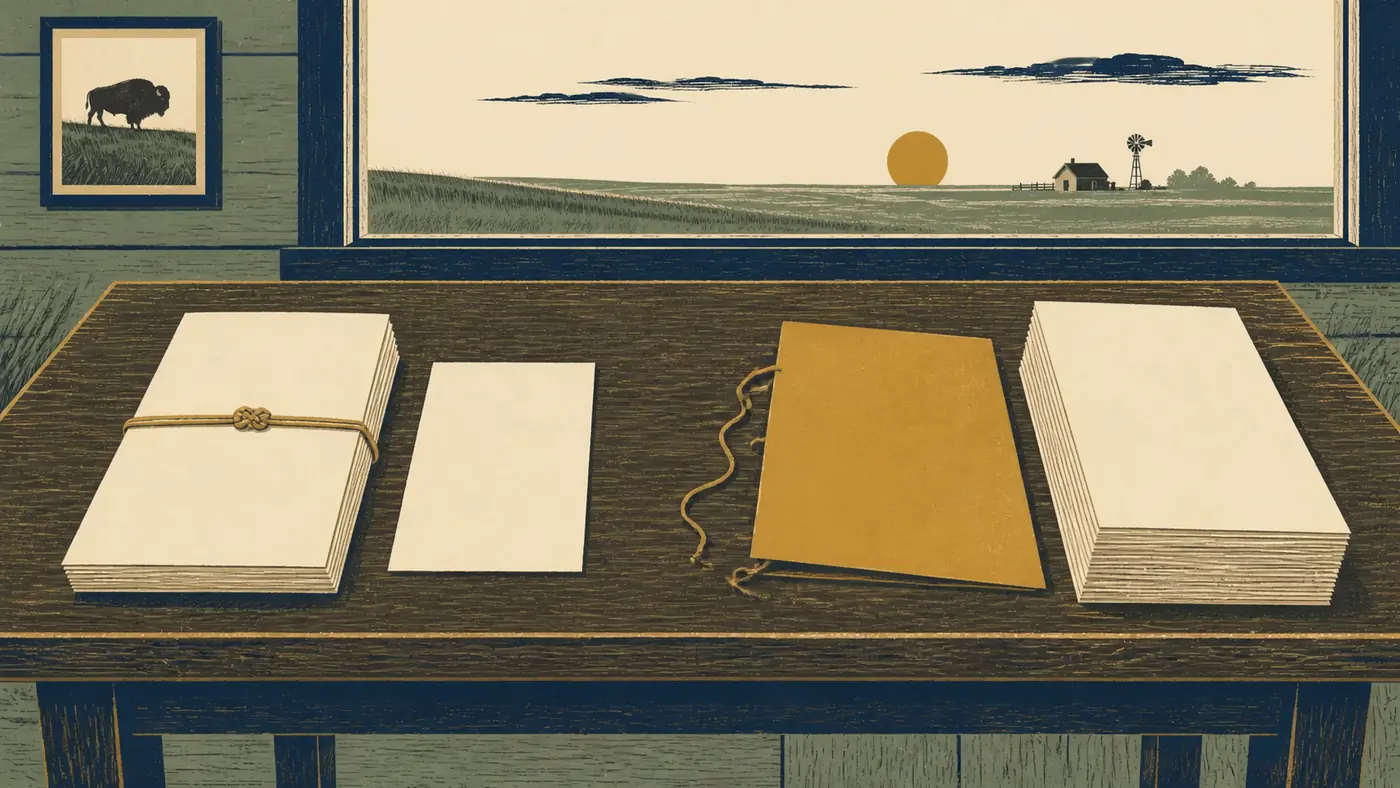 Two blank contract folios sit side by side. One remains bound after a single sheet is removed; the other is fully untied with all pages stacked outside its cover.